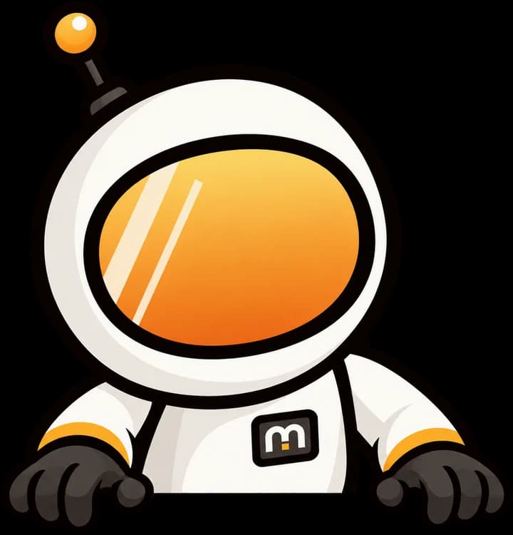 La mascotte astronaute de mirok, avec sa visière ambre et son antenne, penchée au-dessus du cockpit.